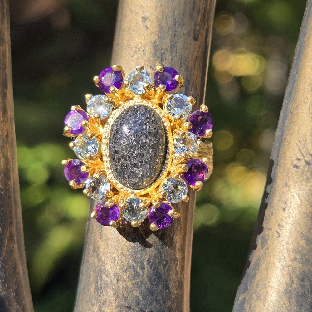 HOST PICK 🎉Sunstone 8k Topaz & Amethyst Natural Gemstone Sterling & Gold Sz7.5 - Picture 3 of 10